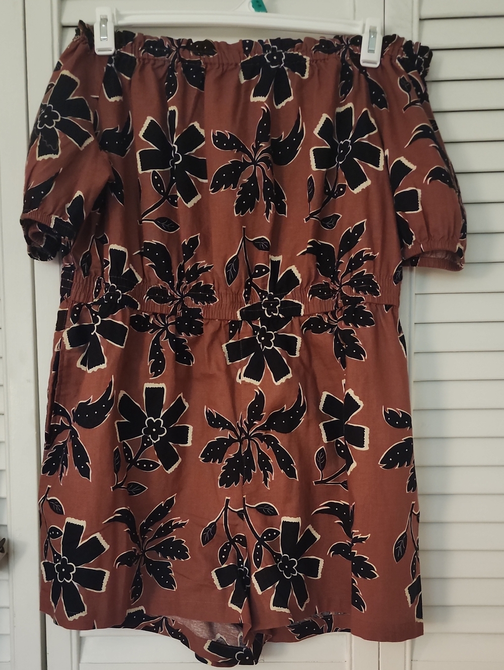 Brown Floral Off-Shoulder Womens Romper Shorts